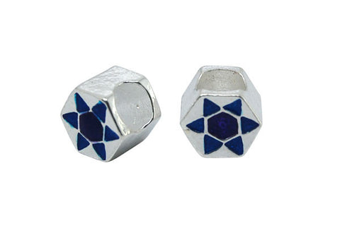 Metal Alloy Beads Hexagon w/Blue and Purple Enamel (Silver), 8x10mm