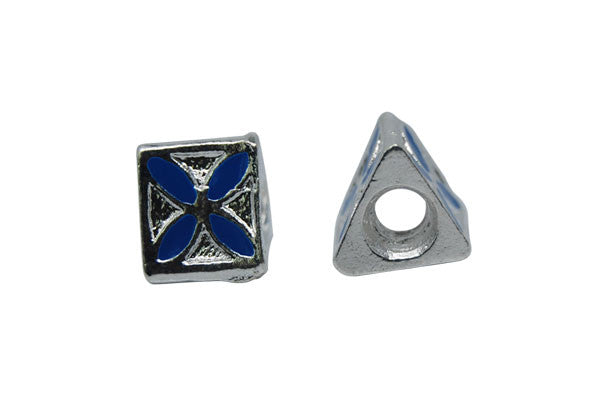 Metal Alloy Beads Triangle w/Blue Enamel (Silver), 10x10mm