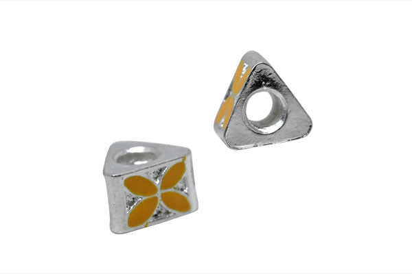 Metal Alloy Beads Triangle w/Yellow Enamel (Silver), 10x10mm