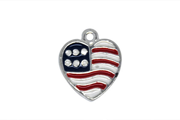 Silver-Plated Charm Heart w/Blue and Red Enamel, 14x16mm