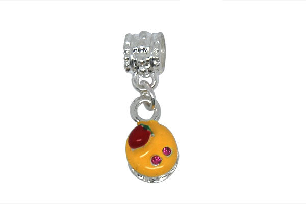 Silver-Plated Charm Link Cake w/Yellow and Red Enamel & Red Rhinestone, 7x24mm