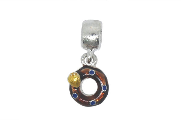 Silver-Plated Charm Link Donut w/Brown Yellow and Blue Enamel, 7x24mm