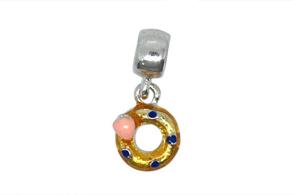 Silver-Plated Charm Link Donut w/Gold Pink and Blue Enamel, 7x24mm