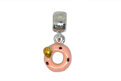 Silver-Plated Charm Link Donut w/Pink Yellow and Red Enamel, 7x24mm