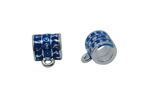 Silver-Plated Charm Link w/Dots & Blue Enamel, 9x12mm