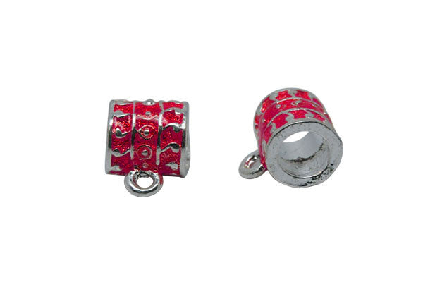 Silver-Plated Charm Link w/Dots & Red Enamel, 9x12mm