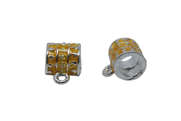 Silver-Plated Charm Link w/Dots & Yellow Enamel, 9x12mm