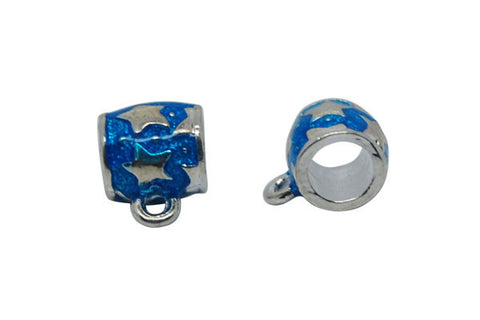 Silver-Plated Charm Link w/Stars & Blue Enamel, 9x12mm
