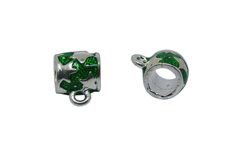 Silver-Plated Charm Link w/Stars & Green Enamel, 9x12mm