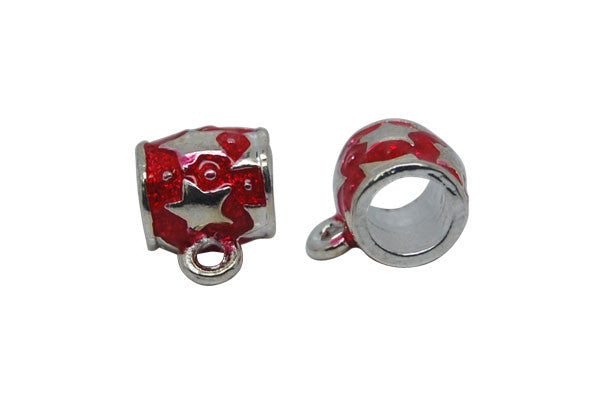 Silver-Plated Charm Link w/Stars & Red Enamel, 9x12mm