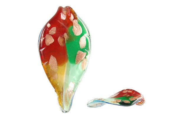 Bundle Deal - Pendant Murano Foil Glass Leaf (YH32 Light Blue), 34x66mm