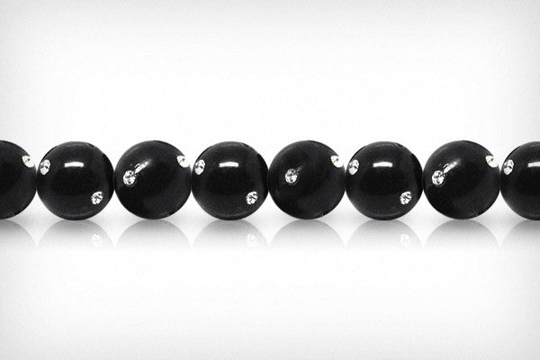 Shell Pearl Round Black w/Clear Czechish Rhinestone Beads
