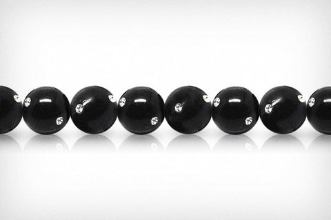 Shell Pearl Round Black w/Clear Czechish Rhinestone Beads