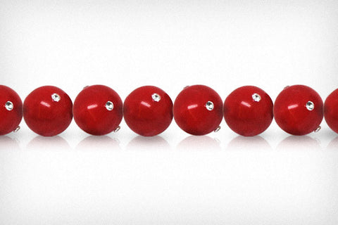 Shell Pearl Round Red w/Clear Czechish Rhinestone Beads