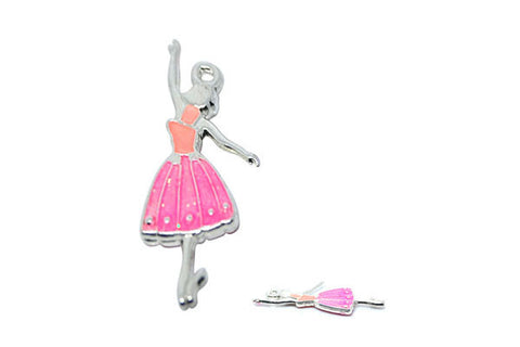 Silver-Plated Charm Dancer w/Pink Enamel, 14x31mm