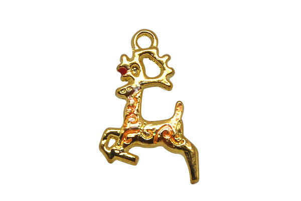 Gold-Plated Charm Fawn w/Pink & Red Enamel, 14x23mm