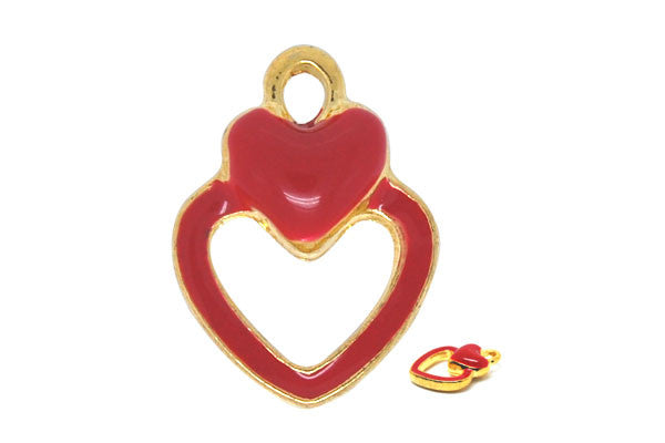 Gold-Plated Charm Heart w/Red Enamel, 13x17mm