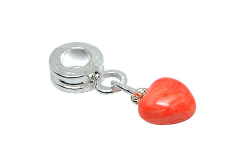 Silver-Plated Charm Link Heart w/Orange Enamel, 8x23mm