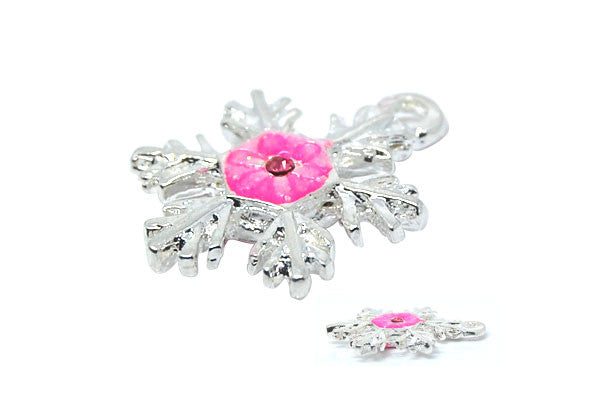 Silver-Plated Charm Snowflake w/Pink Enamel, 18x23mm