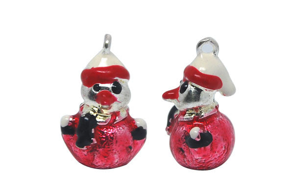 Silver-Plated Charm Snowman w/Red & White Enamel, 13x20mm