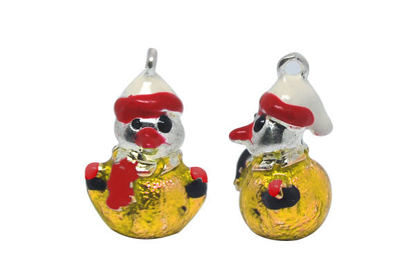 Silver-Plated Charm Snowman w/Yellow & Red Enamel, 13x20mm