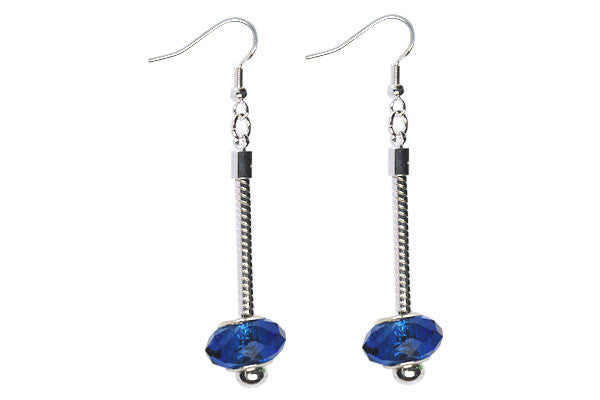 Pandora Style Earring, Silver-Plated w/Chinese Crystal Faceted Rondelle (Capri Blue)