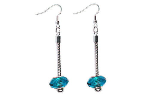 Pandora Style Earring, Silver-Plated w/Chinese Crystal Faceted Rondelle (Indicolite)