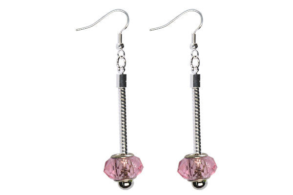 Pandora Style Earring, Silver-Plated w/Chinese Crystal Faceted Rondelle (Pink)