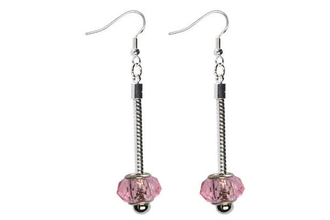 Pandora Style Earring, Silver-Plated w/Chinese Crystal Faceted Rondelle (Pink)