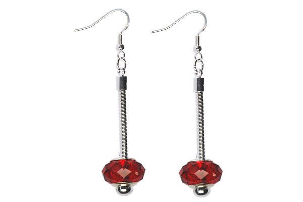 Pandora Style Earring, Silver-Plated w/Chinese Crystal Faceted Rondelle (Red)