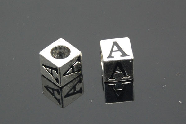 Metal Alloy Beads Square Letter (A) w/Black Enamel (Silver), 7x7mm