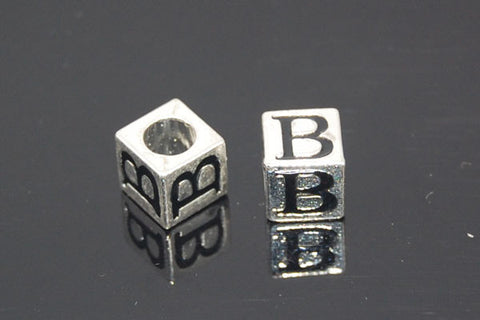 Metal Alloy Beads Square Letter (B) w/Black Enamel (Silver), 7x7mm