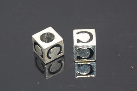 Metal Alloy Beads Square Letter (C) w/Black Enamel (Silver), 7x7mm