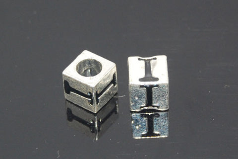 Metal Alloy Beads Square Letter (I) w/Black Enamel (Silver), 7x7mm