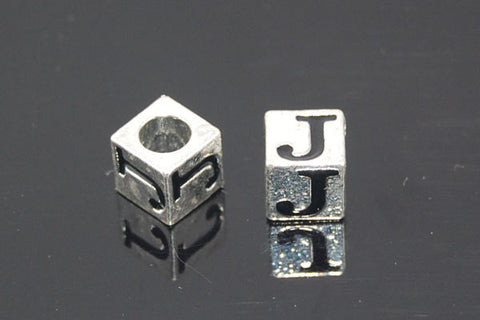 Metal Alloy Beads Square Letter (J) w/Black Enamel (Silver), 7x7mm