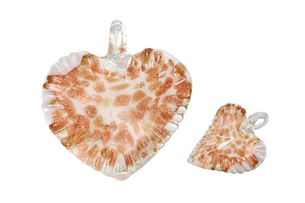 Bundle Deal - Pendant Murano Foil Glass Twisted Flat Heart (White), 45x48mm