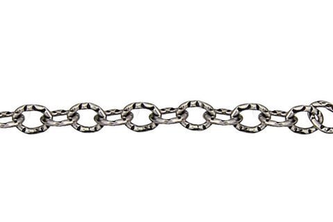 Sterling Silver Oxidized Textured Cable Chain, 5.0x7.0mm
