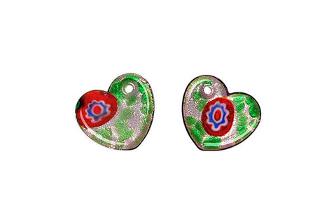 Murano Foil Glass Flat Heart Earrings (YHA04)
