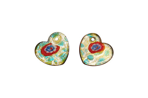 Murano Foil Glass Flat Heart Earrings (YHA05)
