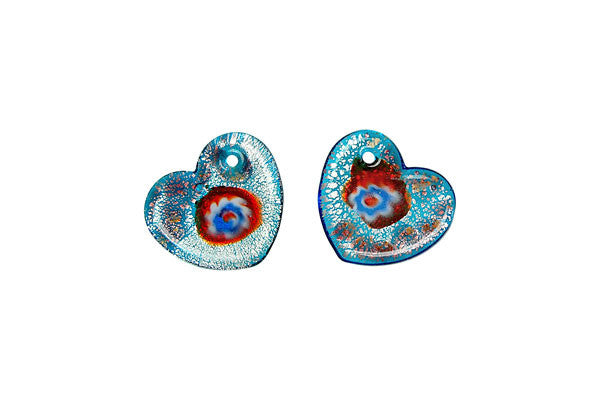 Murano Foil Glass Flat Heart Earrings (YHA06)