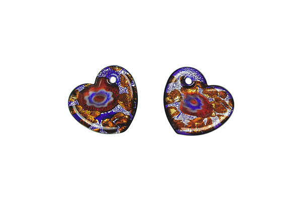 Murano Foil Glass Flat Heart Earrings (YHA01)