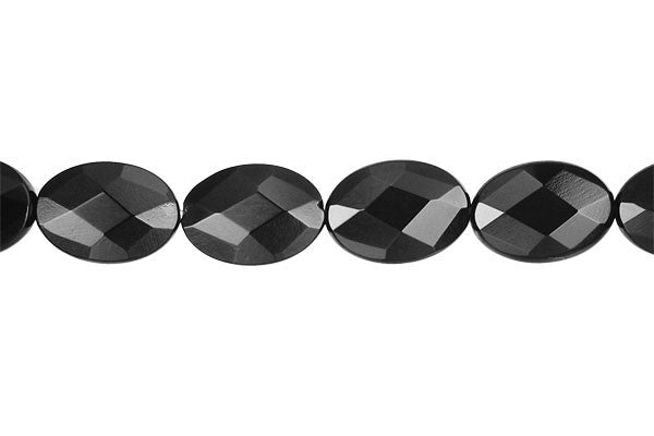 Black Onyx (AAA) Feceted Flat Oval Beads