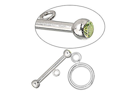 Sterling Silver Toggle Clasp w/Lime CZ, 2.0x12.0mm
