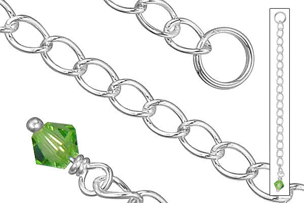 Sterling Silver 2.50" Extender w/4.0mm Peridot Bicone