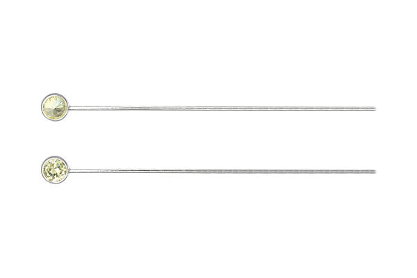 Sterling Silver 24-Gauge Head Pin w/Lime CZ, 1.5"