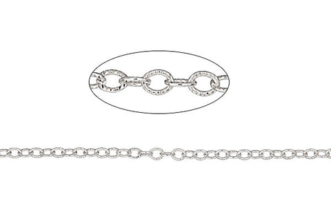Sterling Silver Textured Cable Chain, 1.5x2.0mm