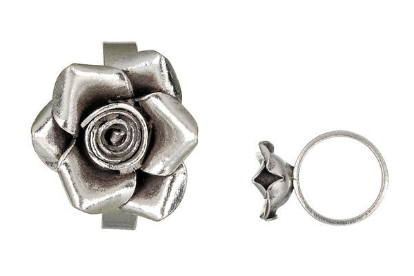 Hill Tribe Silver Rose Ring, 20x25mm, Size 9