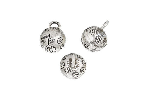 Hill Tribe Silver Printed Flower Bell Pendant Charm, 15.0mm