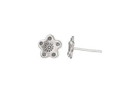 Hill Tribe Silver Printed Flower Earrings, 10.0x10.0mm