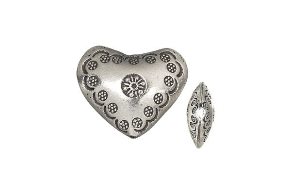 Hill Tribe Silver Printed Heart, 15.0x20.0mm